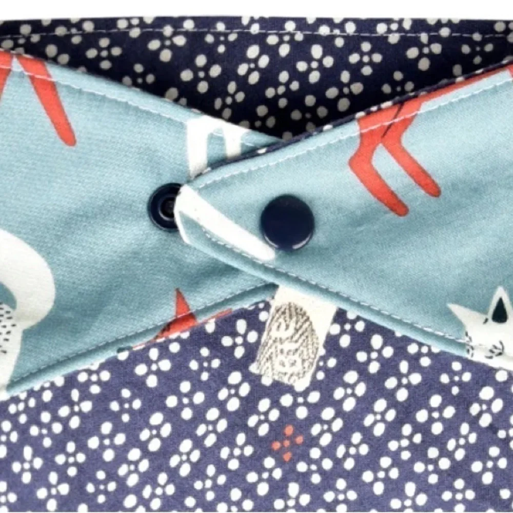 Bird Elephant Fox Indigo Blue Gray Cotton Flannel Bib Bandana 14 15 Inches